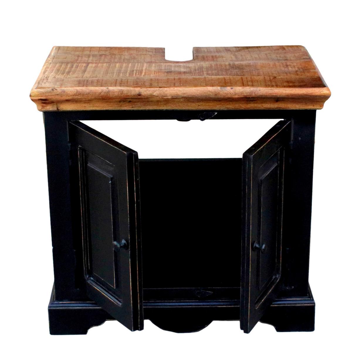 BADEZIMMER Schwarz 5-teilig - Schwarz/Honig, Basics, Holz/Holzwerkstoff - Livetastic