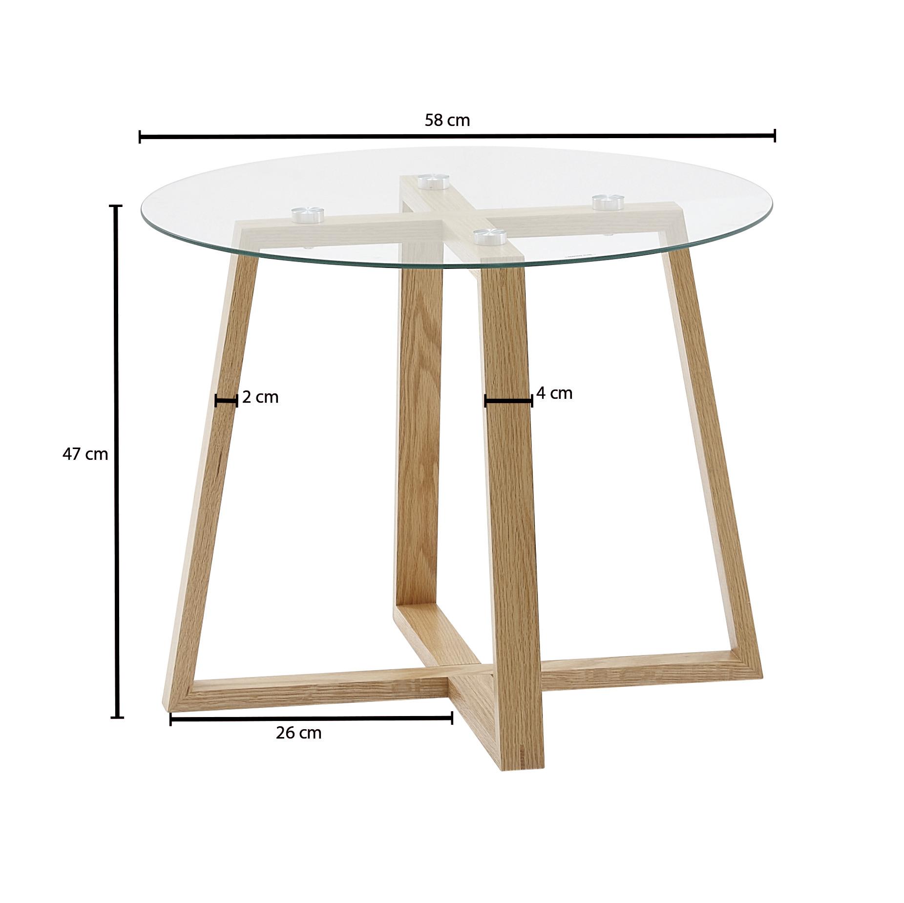 Couchtisch Glas/Eiche Massiv D: 58 cm