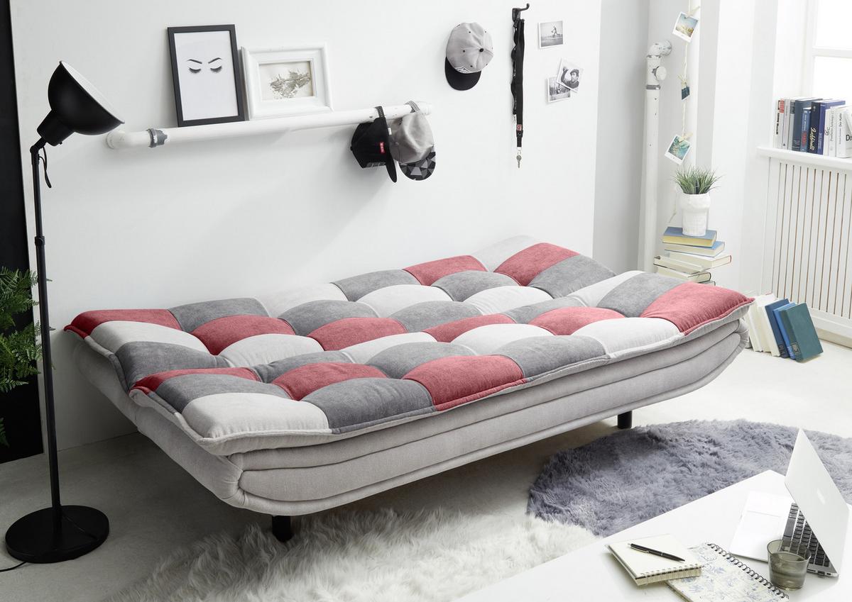 2-sitzer-sofa Mit Schlaffunkt. Und Bettkasten Patch Grau/beere - Beere/Dunkelgrau, Basics, Holzwerkstoff/Textil (188/90/89cm) - MID.YOU