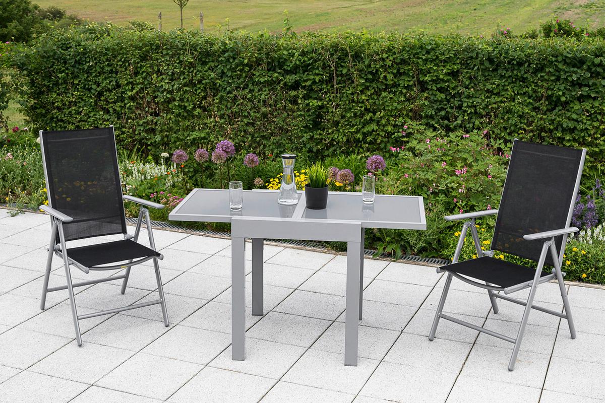 Gartenmöbel Set 3-Tlg Amalfi aus Metall/Textil - Silberfarben, MODERN, Textil/Metall - Gardenson