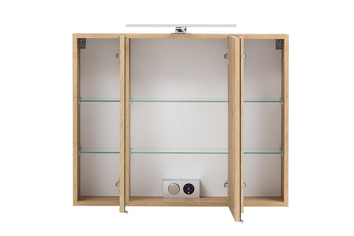 Badmöbel-Set 5-Tlg. inkl. LED Helsinki, Weiß/Eiche - Eichefarben/Weiß, KONVENTIONELL, Glas/Holzwerkstoff (120cm) - Held