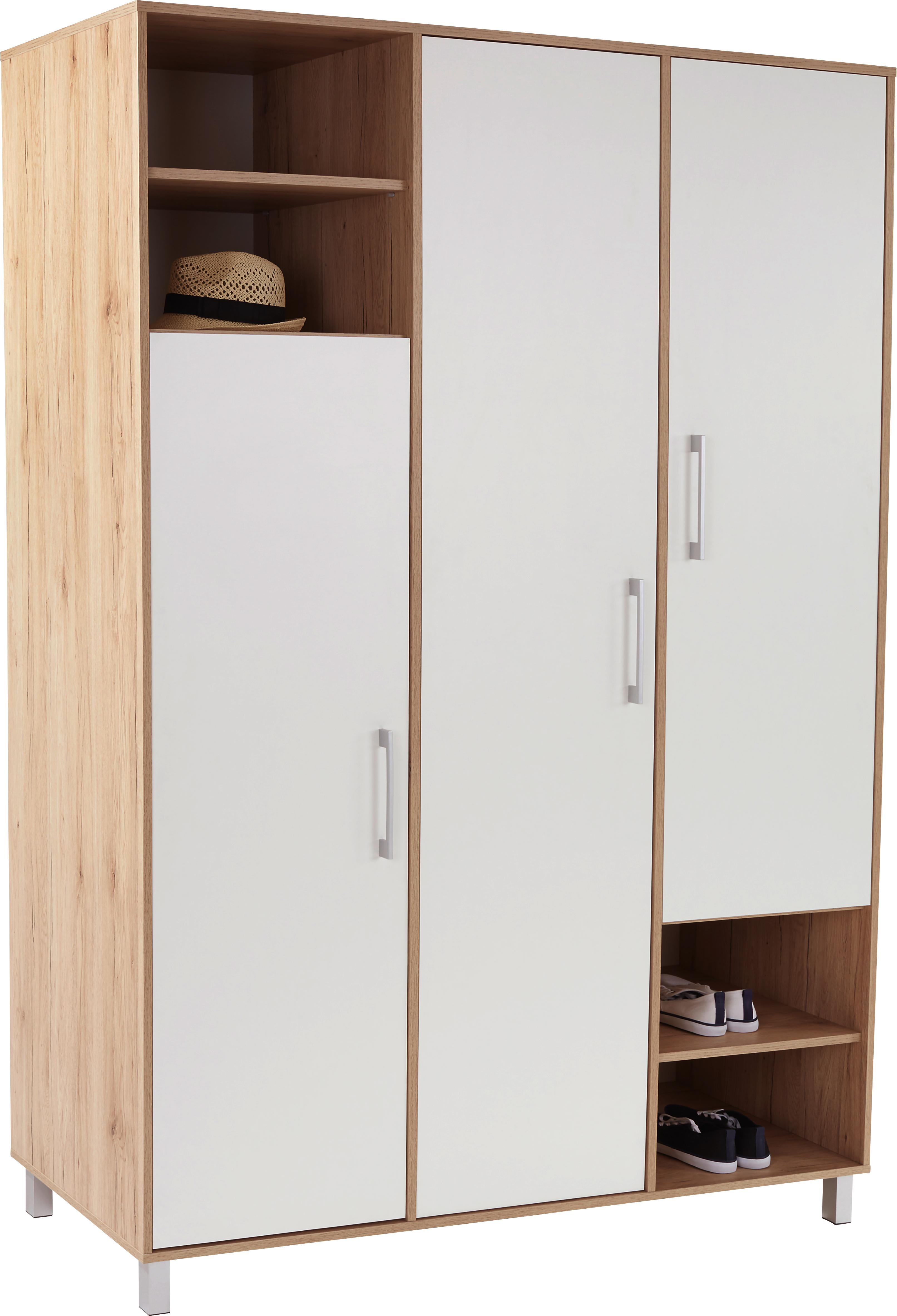 Kleiderschrank Box B:147cm Weiß/ San Remo Eiche Dekor - Eichefarben/Weiß, MODERN, Holzwerkstoff (147/205/55cm)