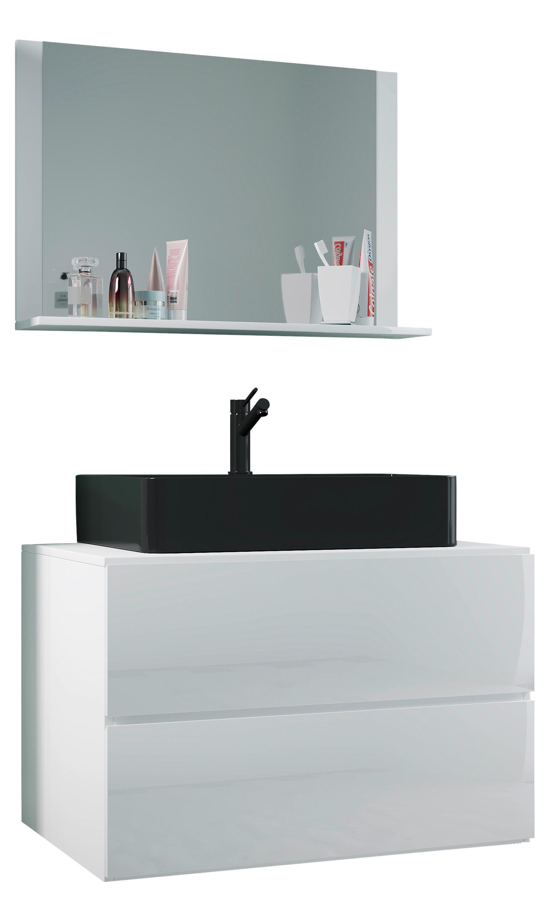Badezimmer Lendas Bl M - Schwarz/Weiß, MODERN, Glas/Keramik (81cm) - MID.YOU