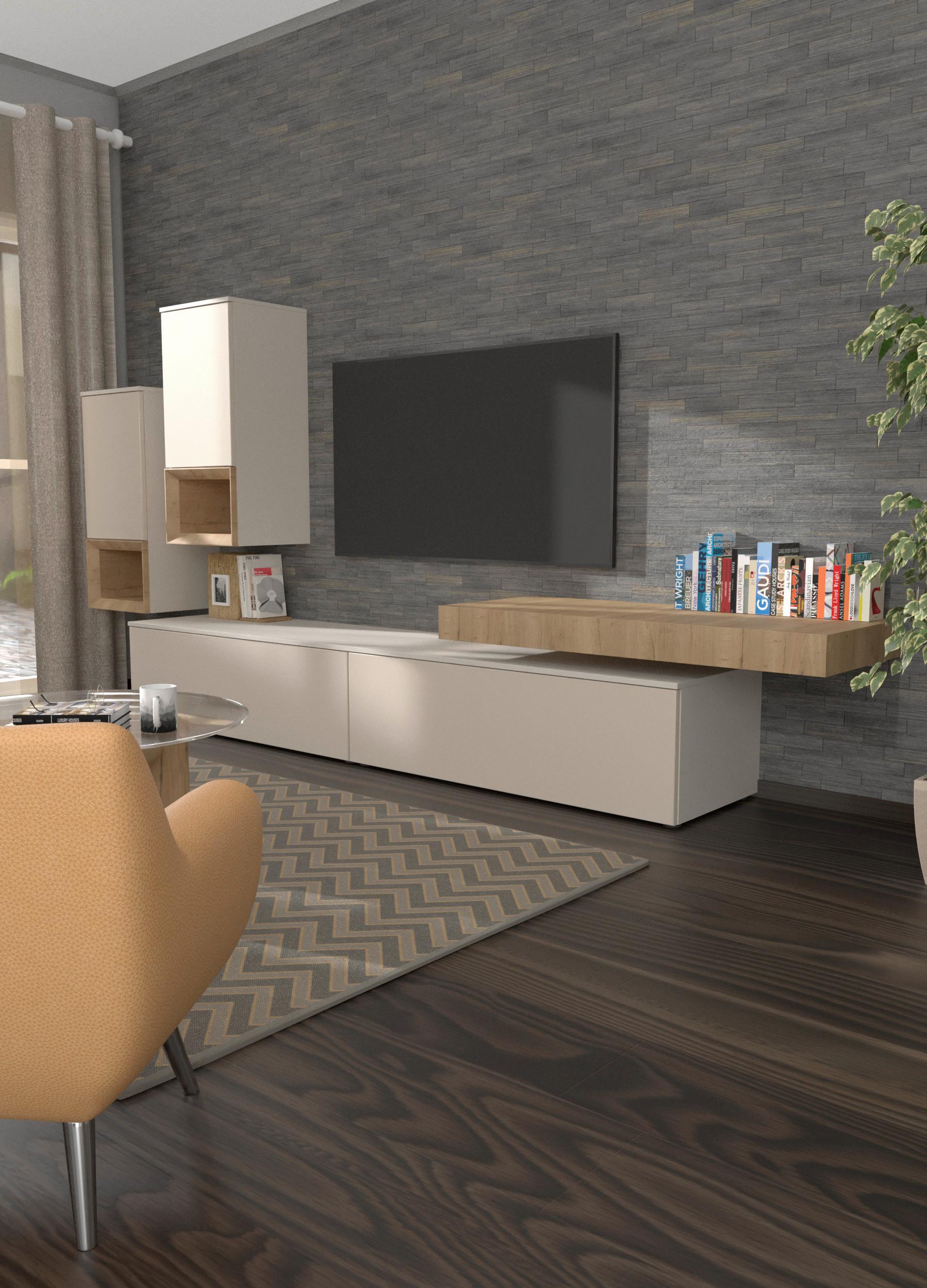 Tv-element Las Vegas Taupegrau B: 200 Cm - Taupe, MODERN, Holzwerkstoff (200/36/37cm) - Vertico