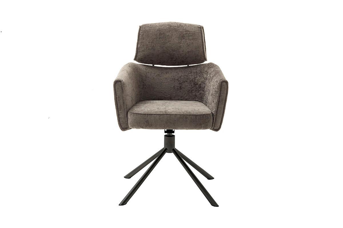 Armlehnstuhl Quebec Chenille Braun 360° drehbar - Schwarz/Braun, KONVENTIONELL, Textil/Metall (60/92/64cm)