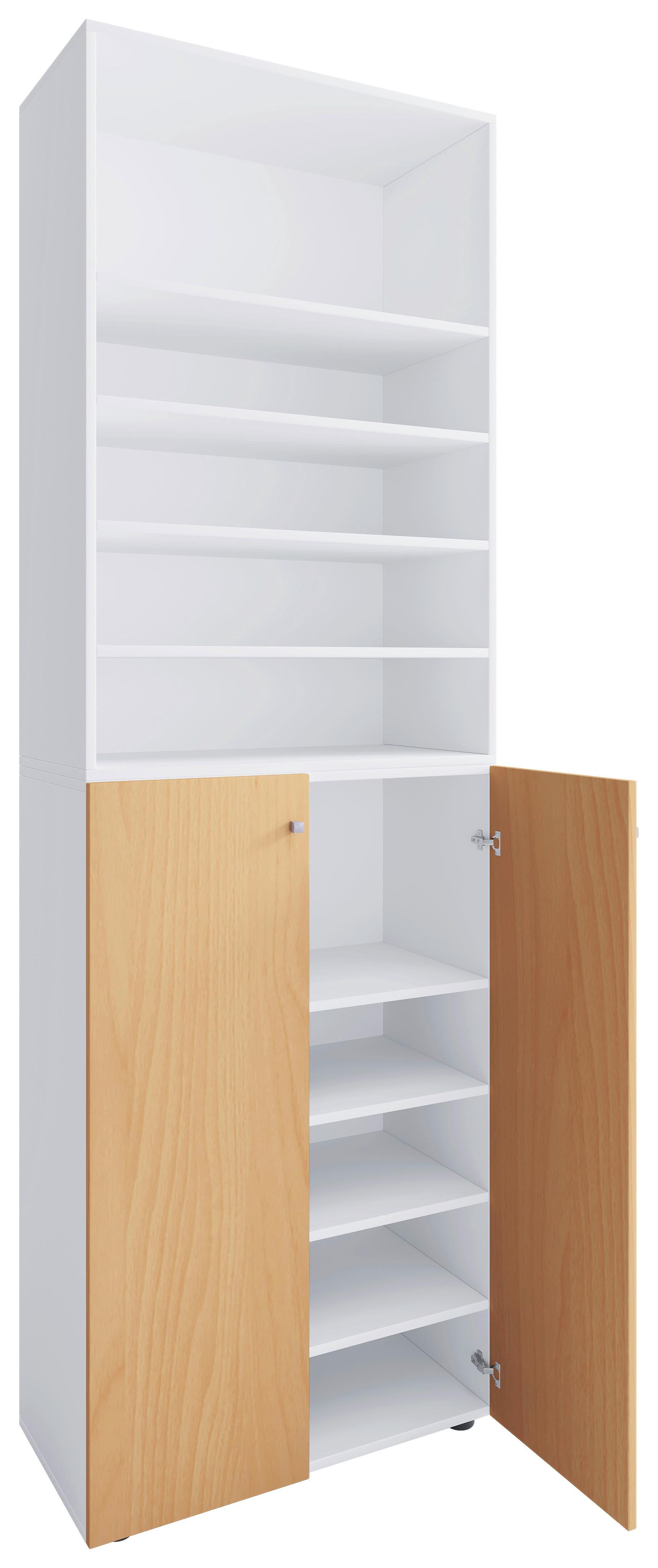 Schuhschrank Lona Weiß Buchefarben Dekor - Buchefarben/Schwarz, Design, Holzwerkstoff (70/220/40cm) - MID.YOU