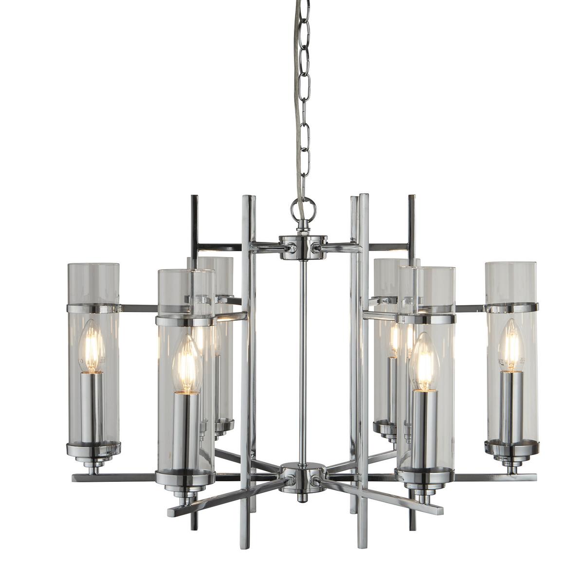 Hängeleuchte 3096-6cc - Chromfarben, Design, Glas/Metall (60/60/42cm)