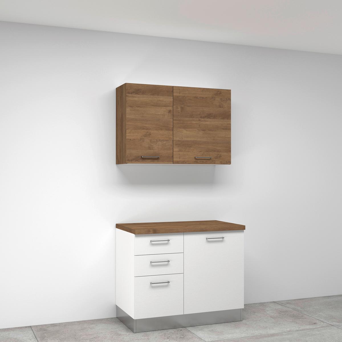 Eckküche Dafne mit Geräte 250x225 cm Weiß/Nussbaum Dekor - Eichefarben/Magnolie, LIFESTYLE, Holzwerkstoff/Kunststoff (250/225cm) - MID.YOU