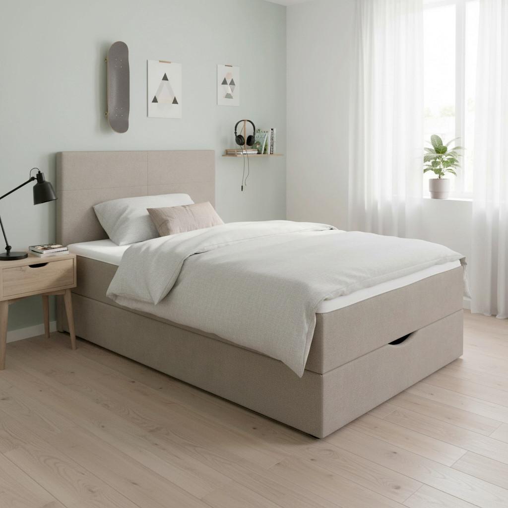 Boxspringová postel ACE 120x200, béžová - černá/béžová, Moderní, dřevo/textil (120/200cm) - Bessagi Home