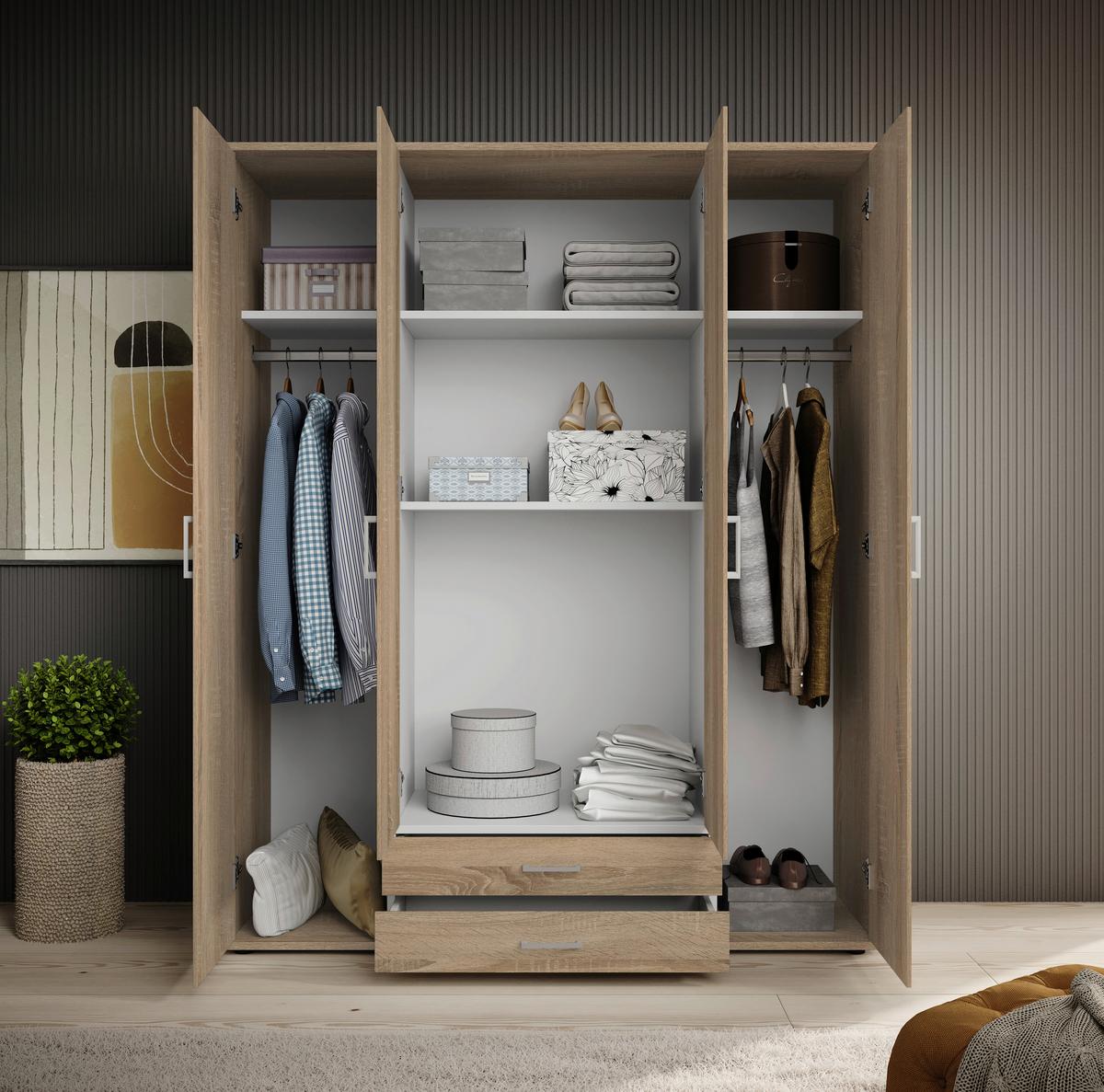 Drehtürenschrank Mit Spiegel 159cmpaul,eiche Sonoma 4-Türig - Sonoma Eiche, Basics, Glas/Holzwerkstoff (159/196/54cm)