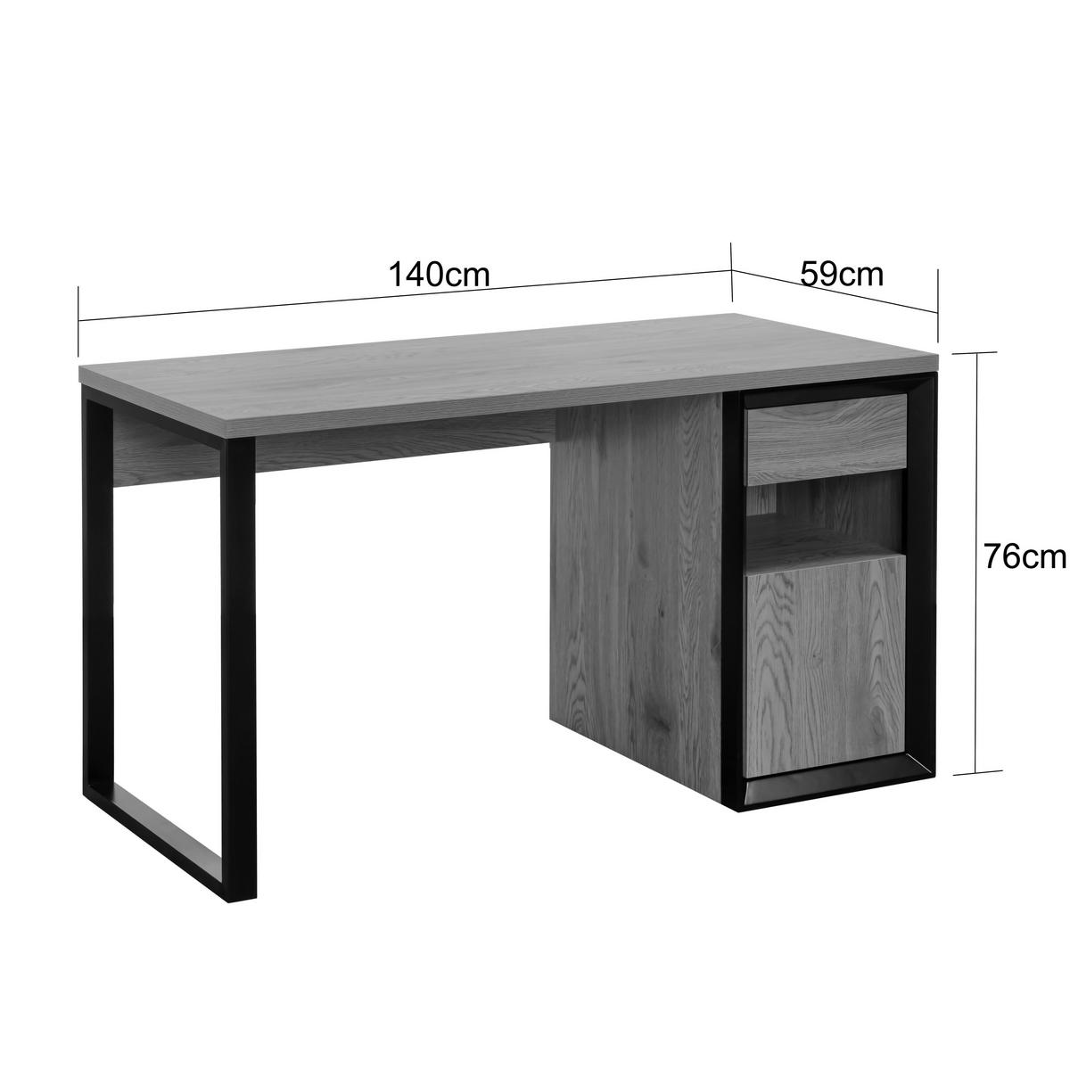 Schreibtisch Pluto Schwarz/Eichefarben L: 140 cm - Eichefarben/Schwarz, MODERN, Holzwerkstoff/Metall (140/59/76cm) - Livetastic