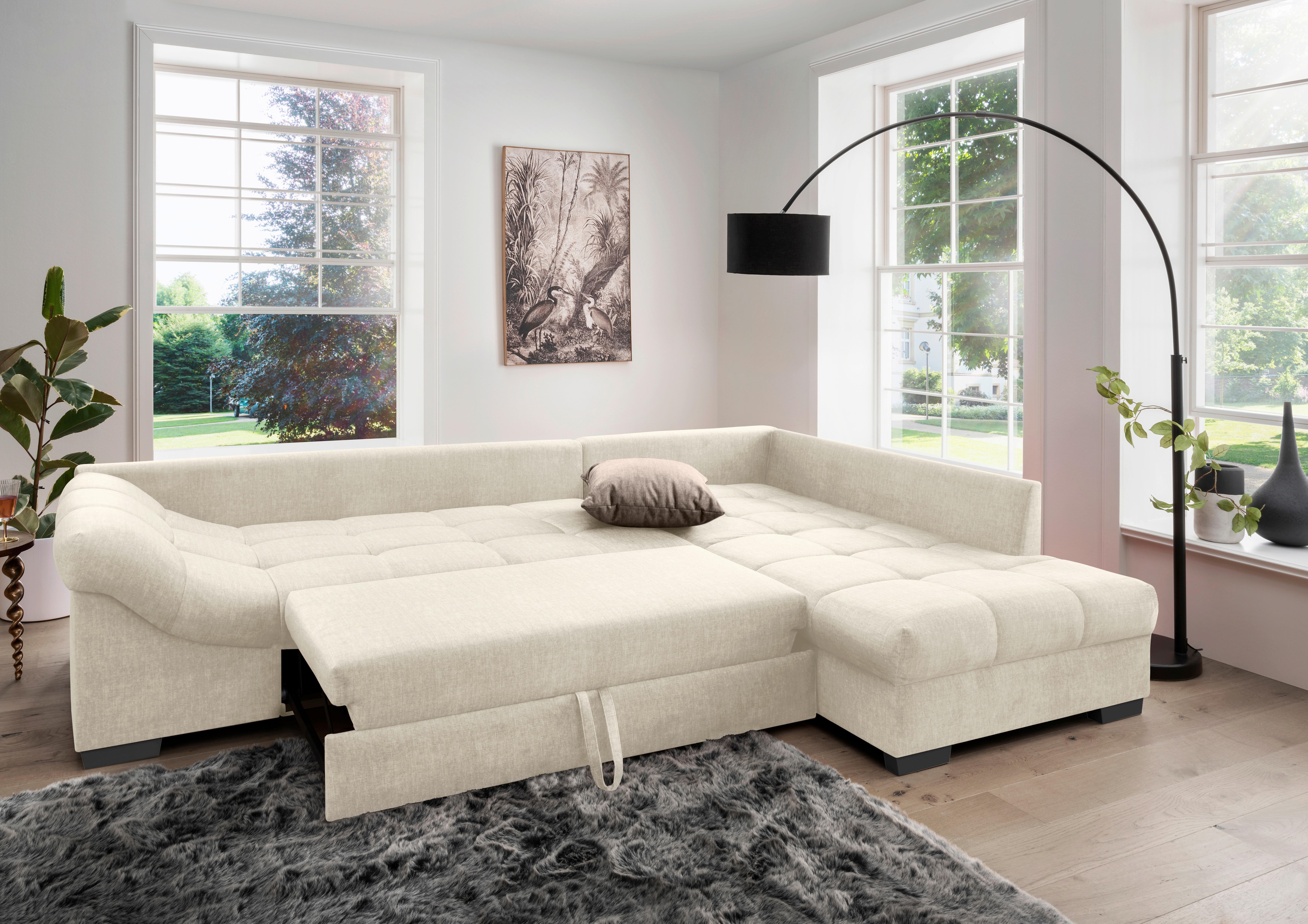 Eckschlafsofa Alvito Beige, S: 298x202 cm - Hellbraun/Beige, MODERN, Textil (298/202cm) - MID.YOU