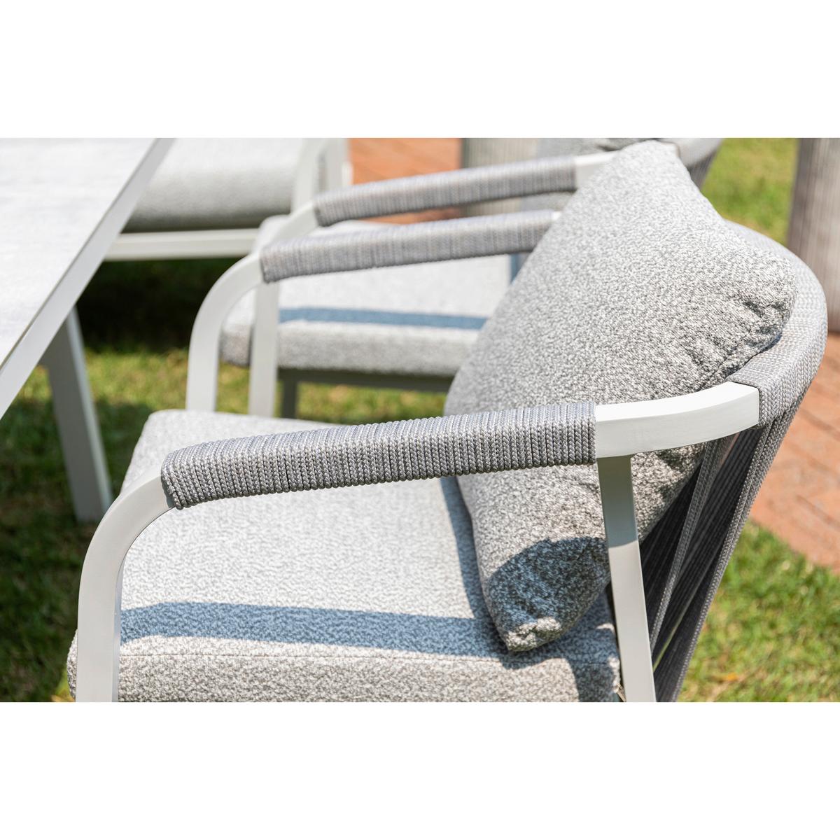 DINING-LOUNGESET HARVEY XL - Weiß/Grau, MODERN, Glas/Textil - Gardenson