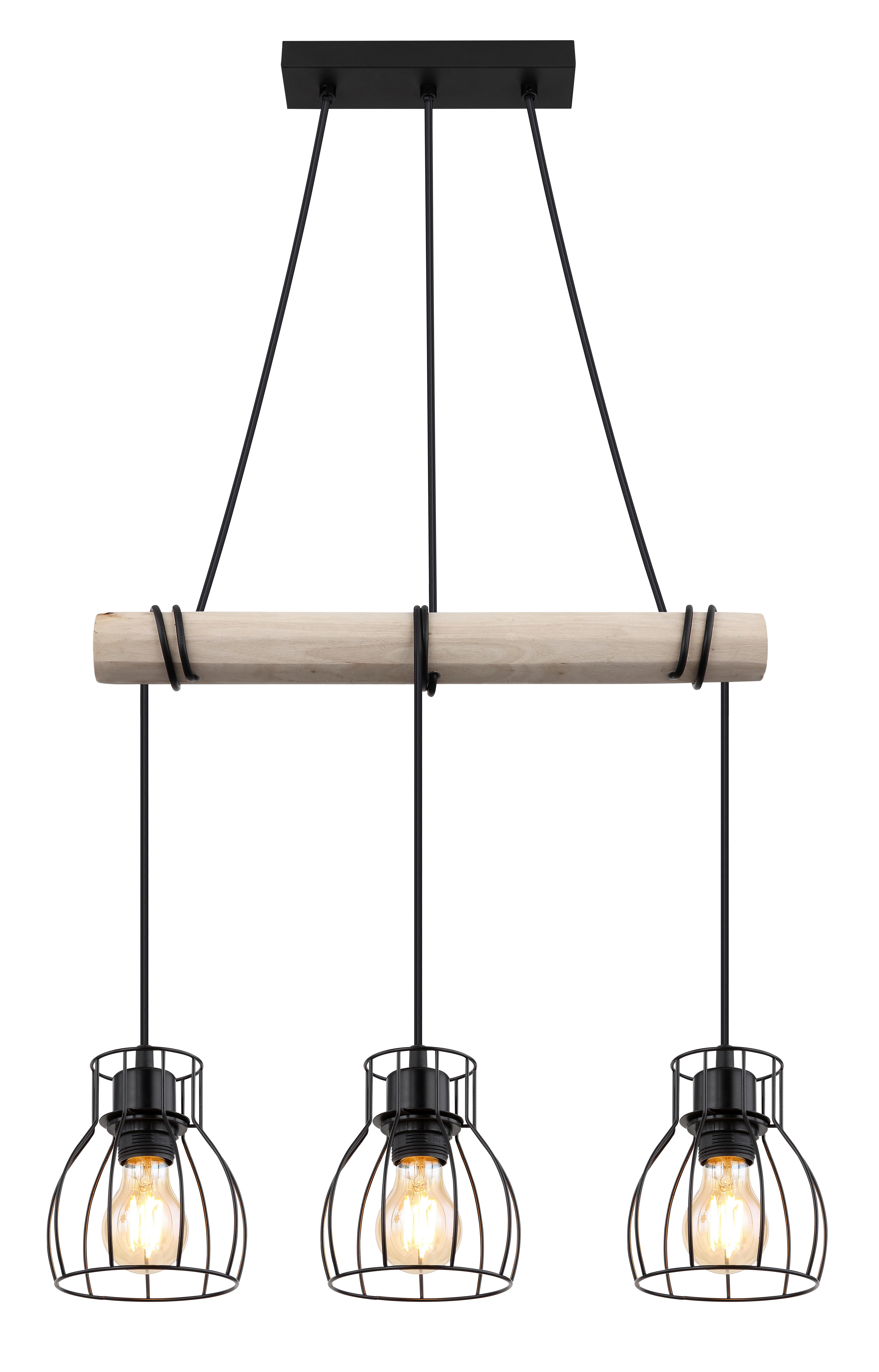 Hängeleuchte 15326-3h - Schwarz/Naturfarben, KONVENTIONELL, Holz/Metall (50/14/140cm) - Globo