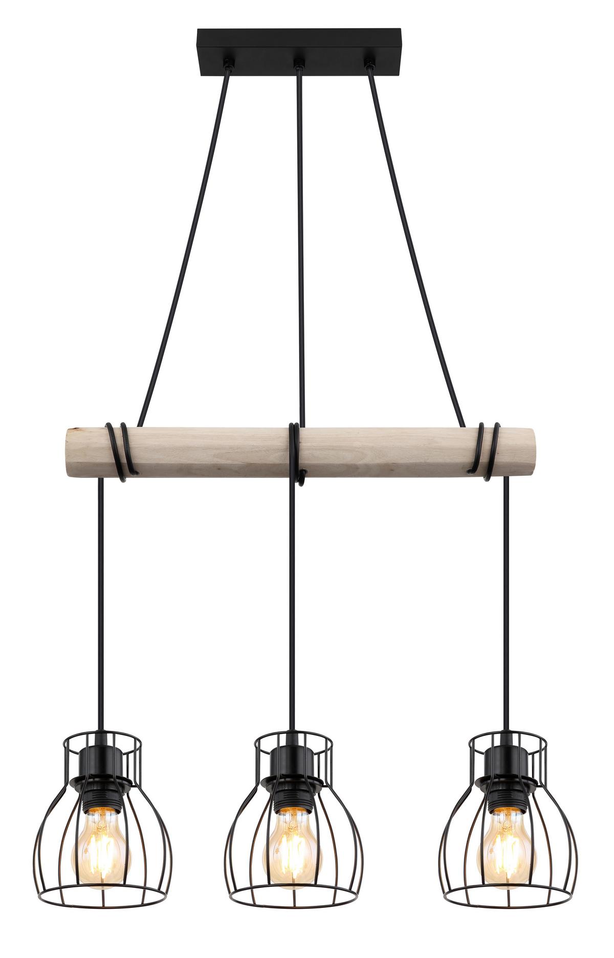 Hängeleuchte 15326-3h - Schwarz/Naturfarben, KONVENTIONELL, Holz/Metall (50/14/140cm) - Globo