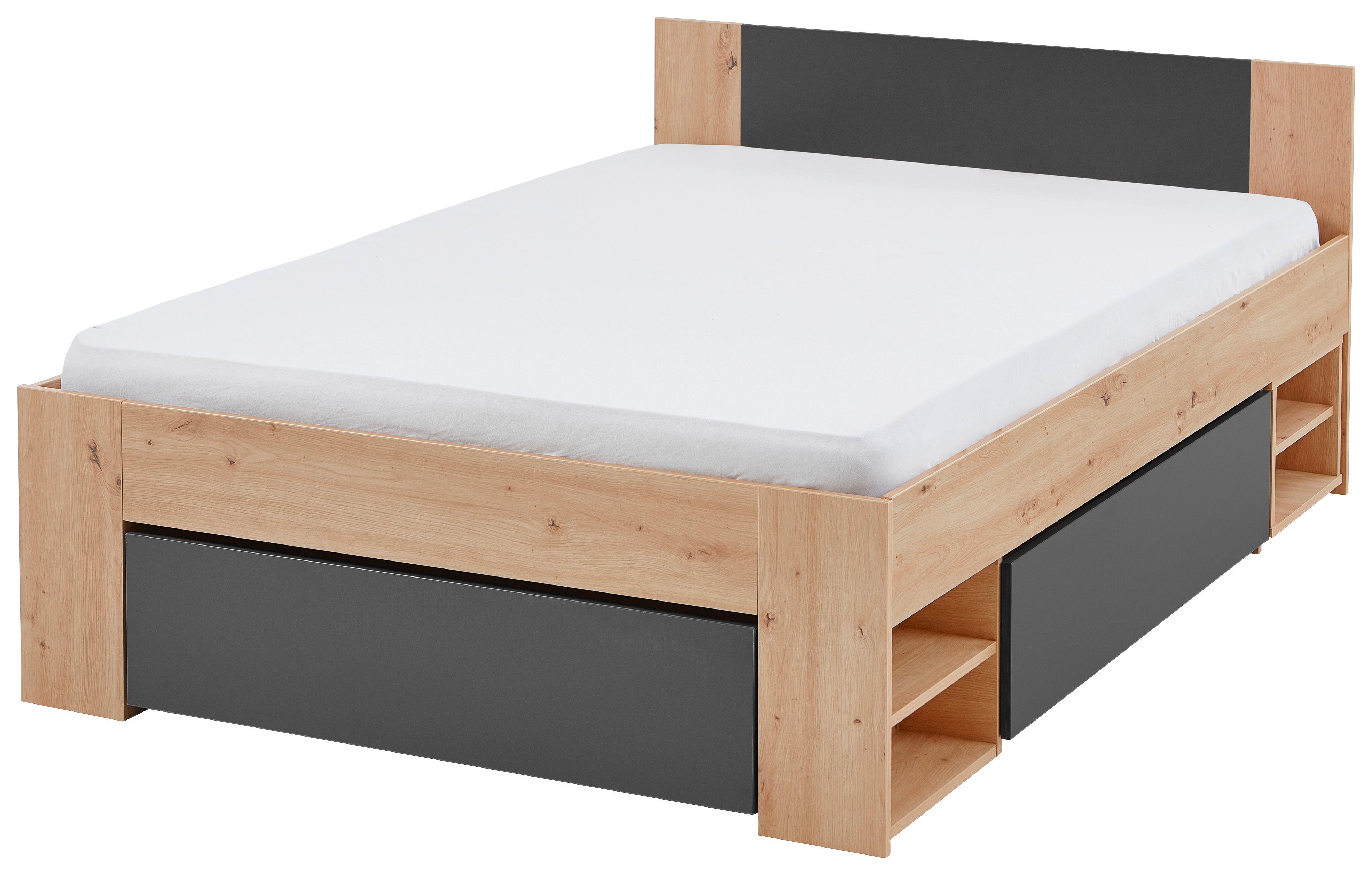 Ágykeret Azurro 140/200 Cm - Artisan tölgy/antracit, Modern, faalapú anyag (140/200cm)