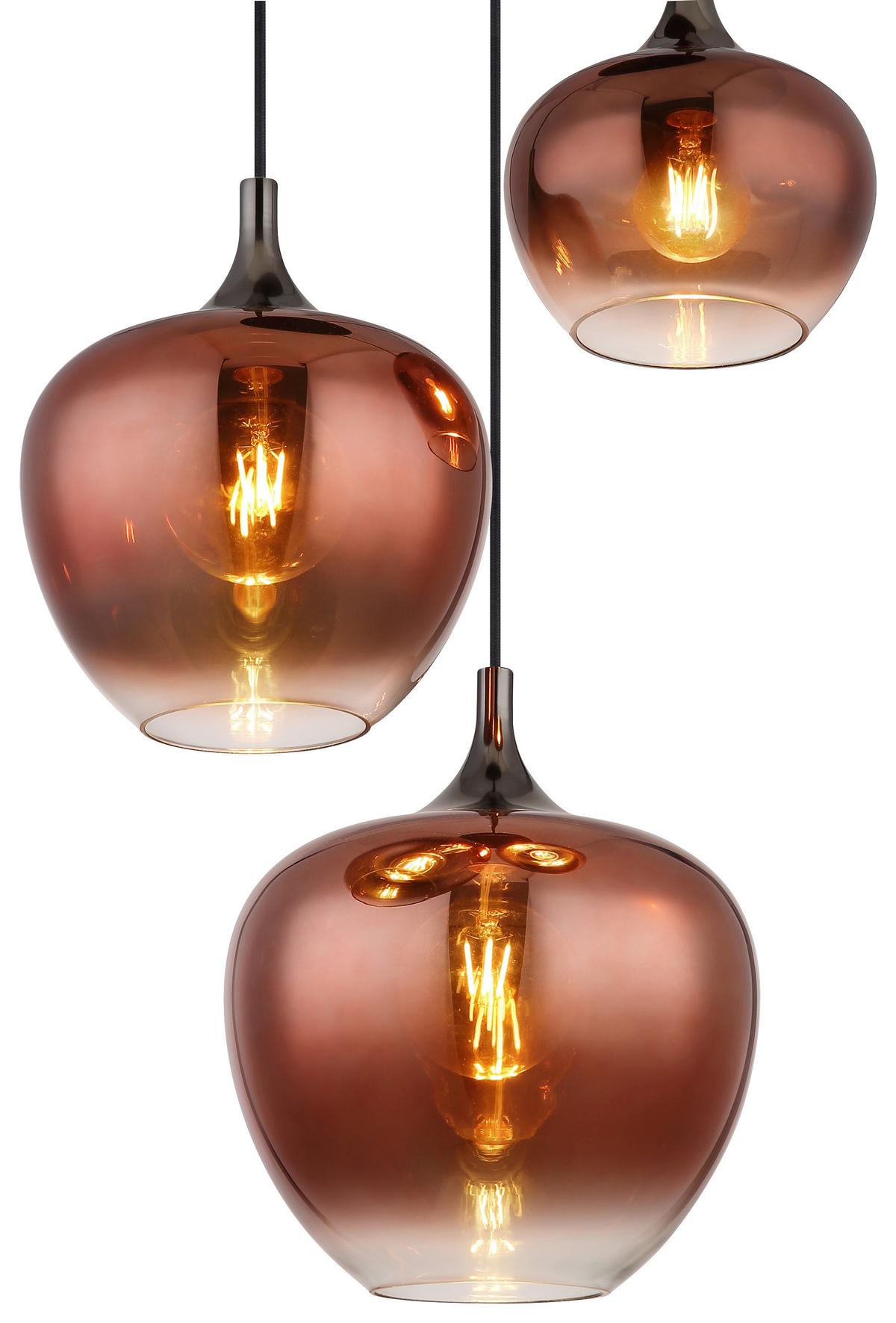 Hängeleuchte 15548hg - Schwarz/Kupferfarben, Design, Glas/Metall (24/120cm) - Globo