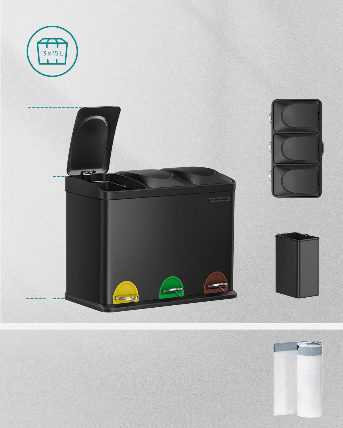 Abfallsammler Metall, B/Ht/:ca.60x48x40cm - Schwarz, Basics, Kunststoff/Metall (60,5/48,5/40,5cm)