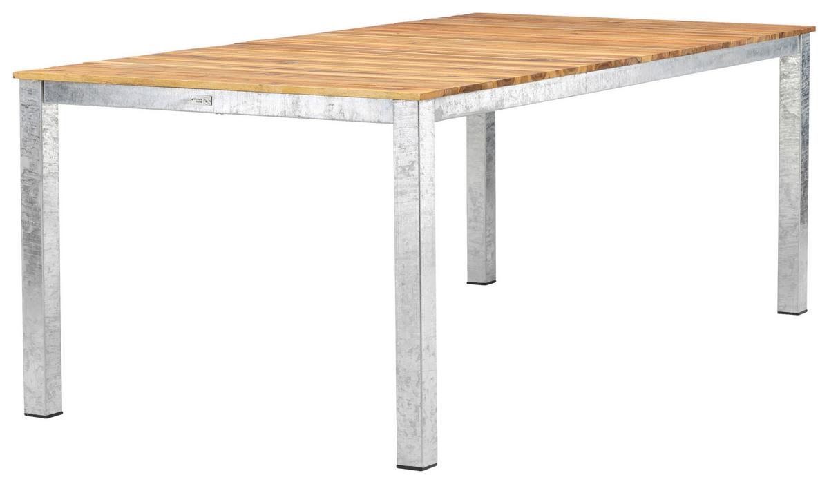 Gartentisch Zenia - Zinkfarben/Akaziefarben, KONVENTIONELL, Holz/Metall (200/100/74cm) - Gardenson