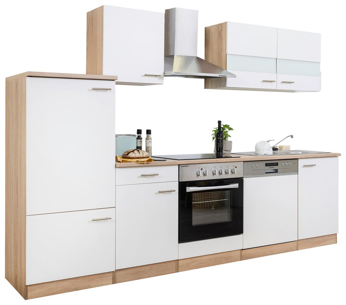 Küchenzeile ohne Geräte B: 280 cm Weiß/Eiche Dekor, Modern - Eichefarben/Weiß, Basics, Holzwerkstoff (280/200/60cm) - Respekta