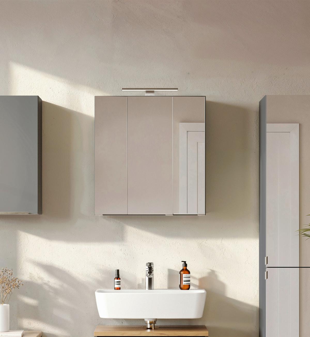 SPIEGELSCHRANK Verona Dunkelgrau B: 60cm - Wildeiche/Grau, Trend, Glas/Holzwerkstoff (60/64/20cm) - Held