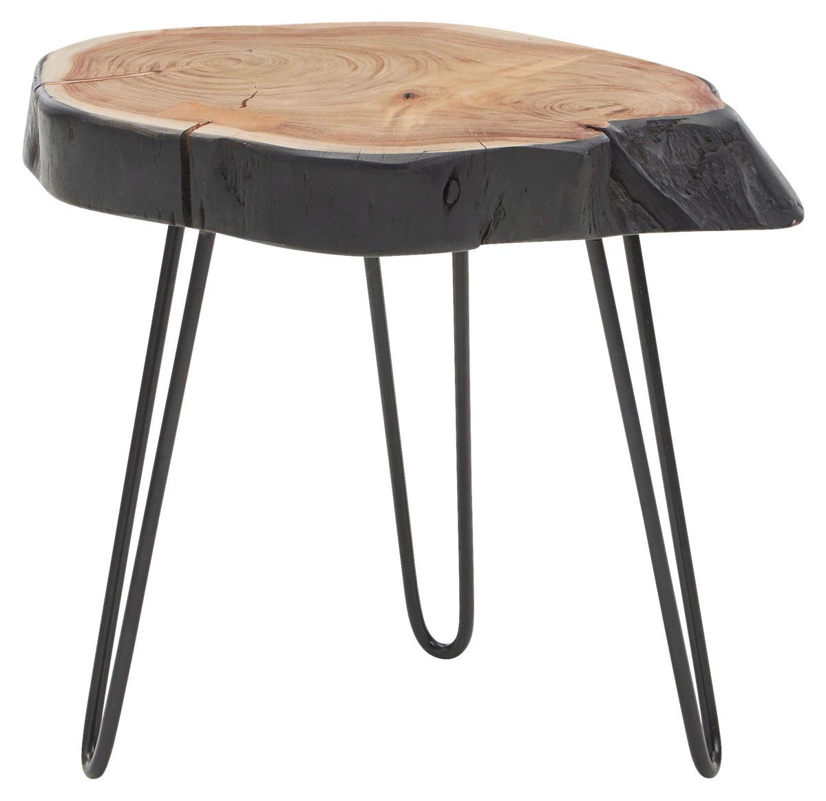 Príručný stolík z masívneho dreva akácie - čierna/farba akácie, Modern, kov/drevo (40/32/40cm) - MID.YOU