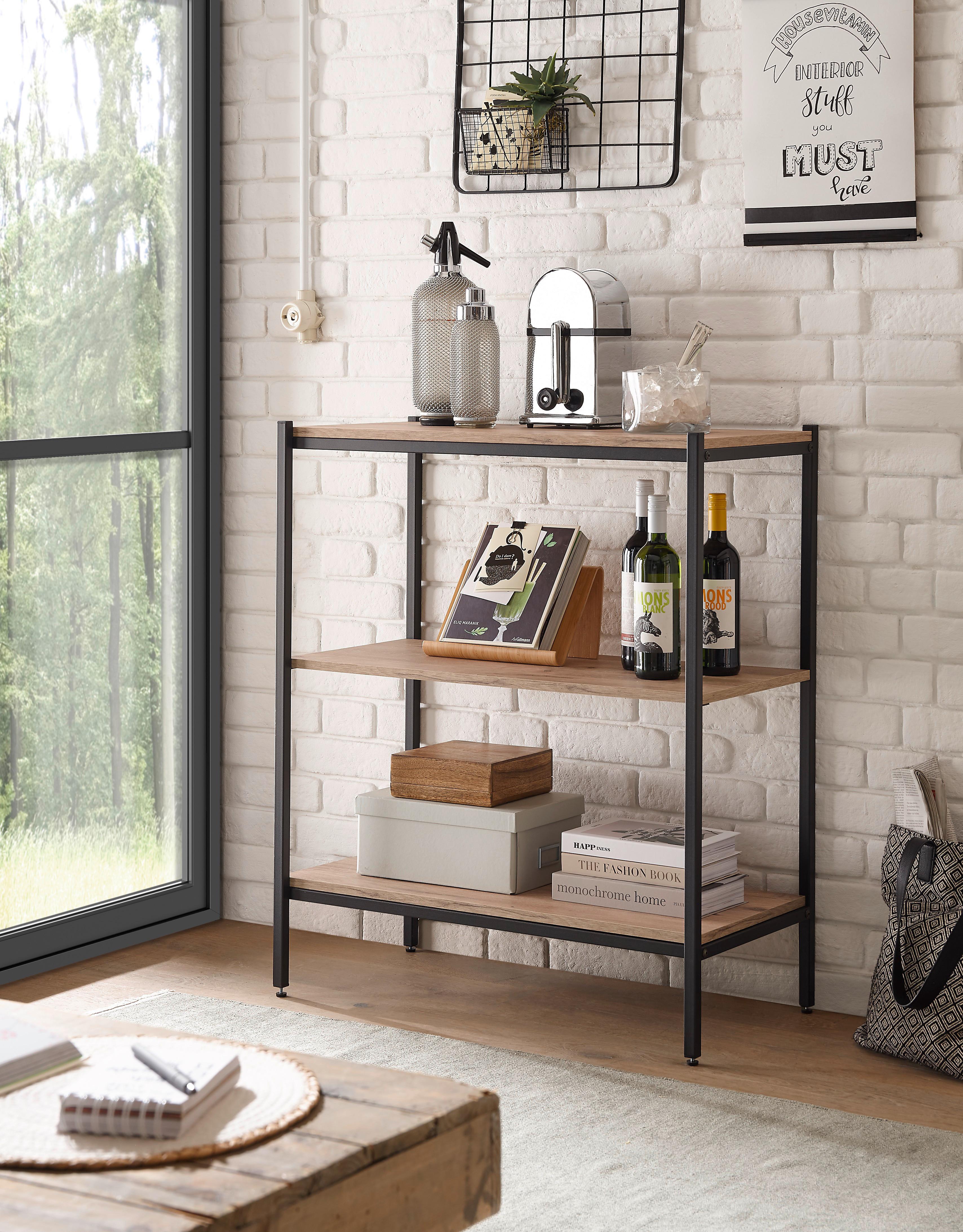 REGÁL RACK - čierna/farba duba, Basics, kov/kompozitné drevo (80/95/40cm) - P & B