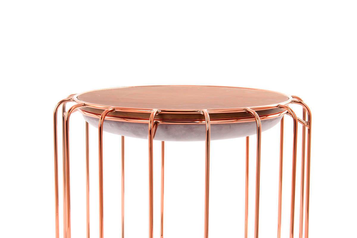 Beistelltisch/Pouf 2 in 1 Comfortable Rosé/Hellviolett - Grau/Kupferfarben, Basics, Glas/Holzwerkstoff (50/50/45cm) - Kayoom