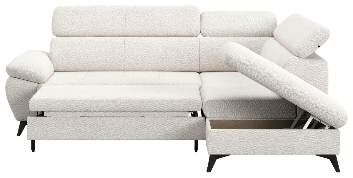 Ecksofa mit Bettfunktion Hudson, Chenille Silberfarben - Silberfarben/Schwarz, KONVENTIONELL, Textil (256/207cm) - Sembella