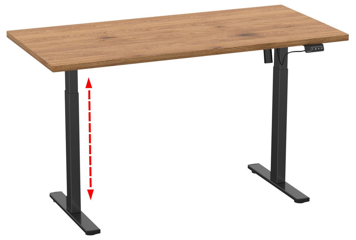 Schreibtisch E-Lona Honigeiche B: 50 cm - Honigeiche/Schwarz, Design, Holzwerkstoff/Metall (110/50/71cm) - MID.YOU