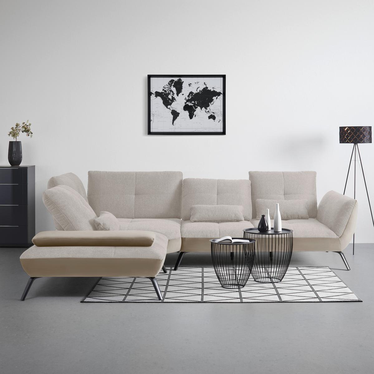 Rohová sedačka TRENDY, levá, písková / béžová - černá/pískové barvy, Moderní, kov/kompozitní dřevo (250/93/310cm) - Premium Living