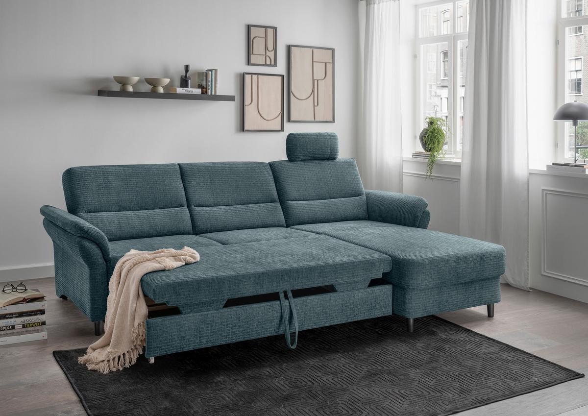 Ecksofa Cavoli, Blau S: 279x176 cm - Blau/Schwarz, MODERN, Textil (279/176cm) - Livetastic