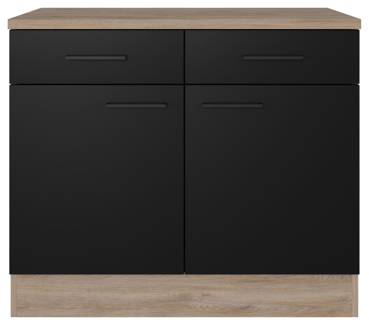 Spodná kuchynská skrinka CAPRI CAPRI US 100 - čierna/farba duba, Konventionell, kov/kompozitné drevo (100/85/57cm) - FlexWell