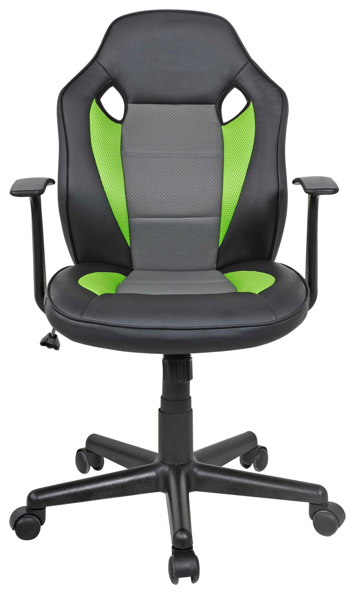 Bürostuhl Billy Mit Armlehnen Lederlook Schwarz/grau/grün - Schwarz/Grau, MODERN, Kunststoff/Textil (58,5/91-101/59,5cm)