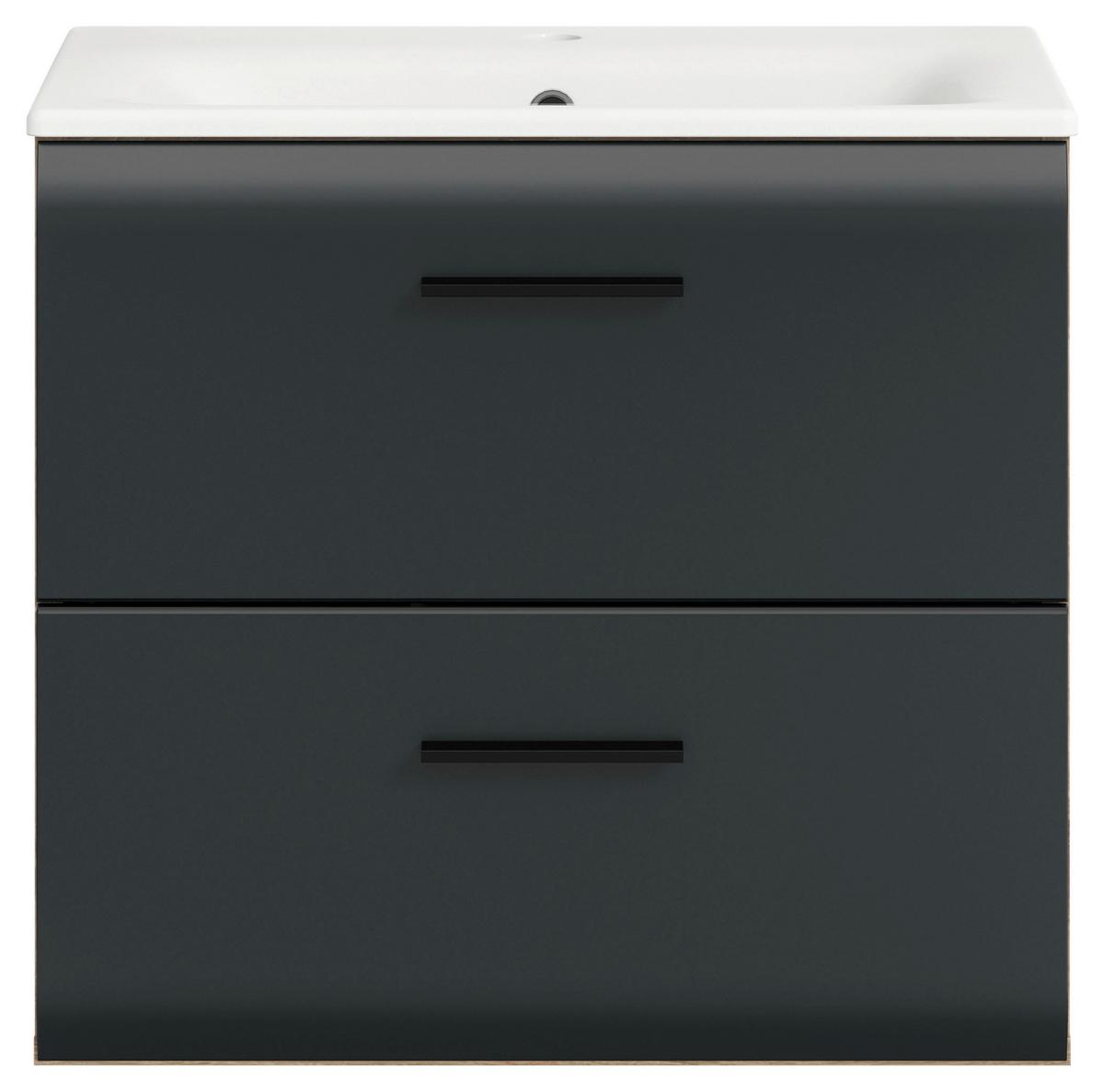 Waschtischkombi Ice Schwarz/Eiche Dekor B: 60cm - Eiche dunkel/Schwarz, Basics, Keramik/Holzwerkstoff (60cm) - MID.YOU