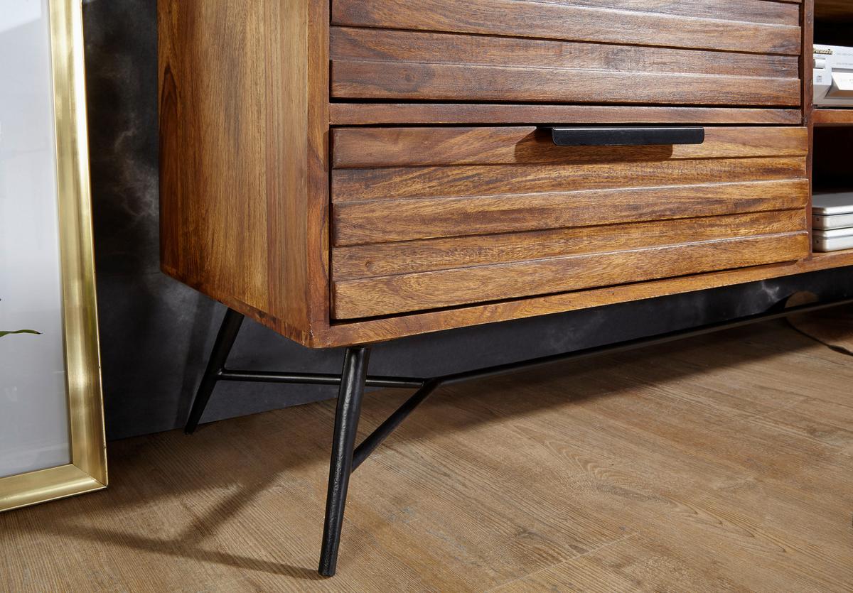 Sideboard Sheesham Sheeshamfarben/schwarz B:160cm - Sheeshamfarben/Schwarz, Design, Holz (160/54/40cm) - MID.YOU
