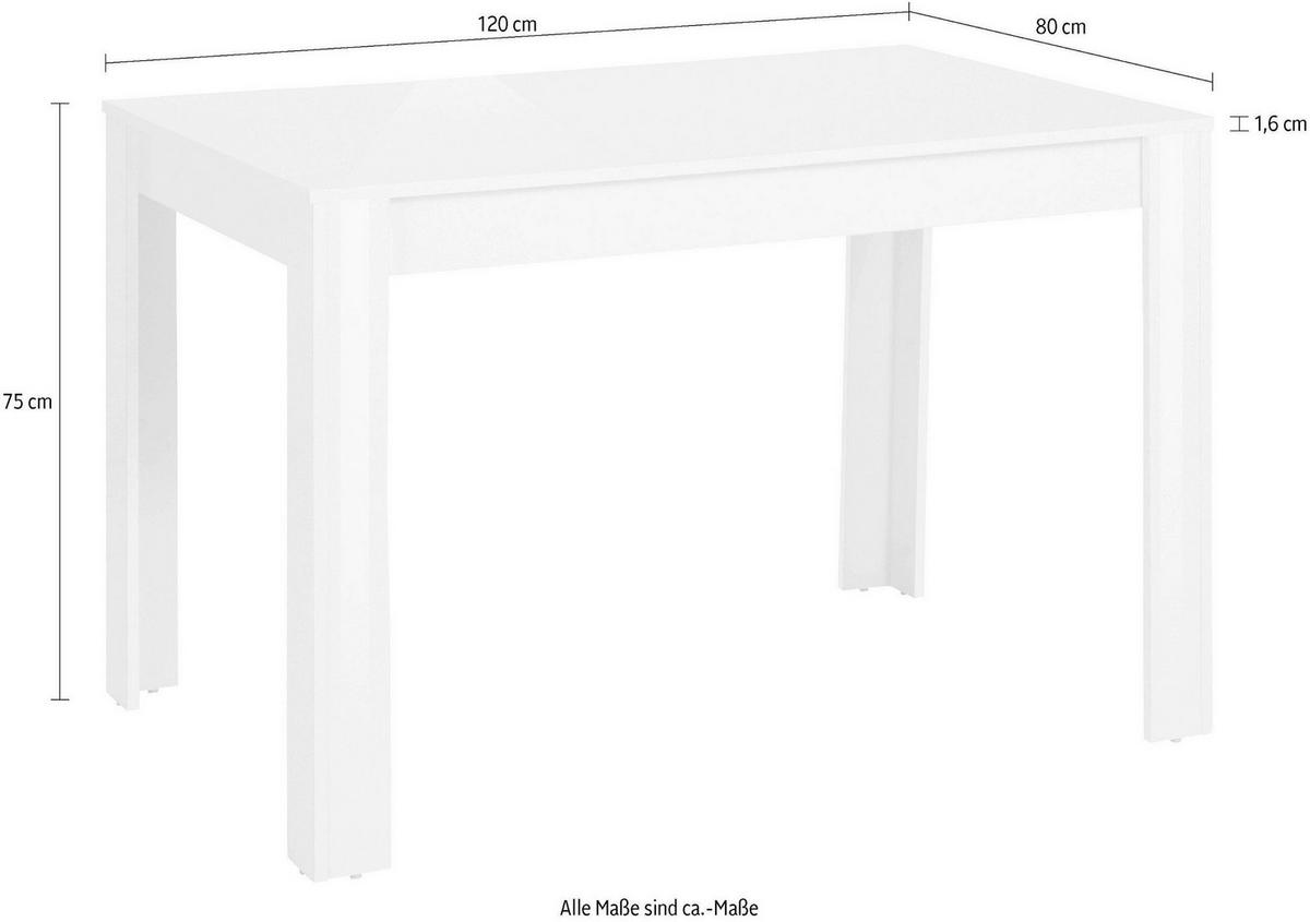 Esstisch Lynn Weiß Hg L: 120cm - Weiß Hochglanz, Design, Holzwerkstoff (120/75/80cm) - MID.YOU