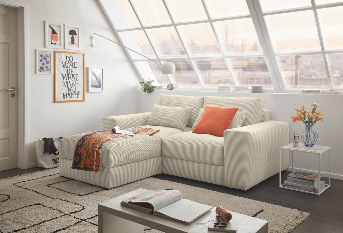 Hocker Genua Creme B: 87 cm - Creme/Schwarz, KONVENTIONELL, Textil (87/53/87cm) - MID.YOU