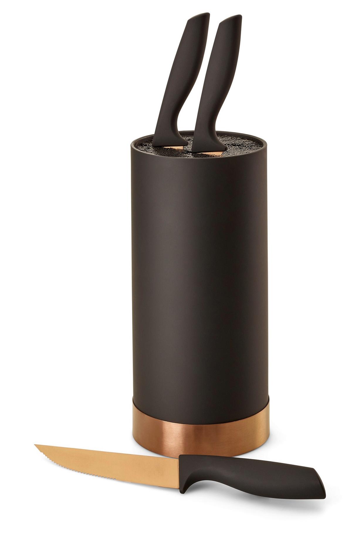 Messerblock Schwarz/bronze Kunststoff 4-Teilig - Schwarz/Bronzefarben, Basics, Kunststoff (11/22cm) - Echtwerk