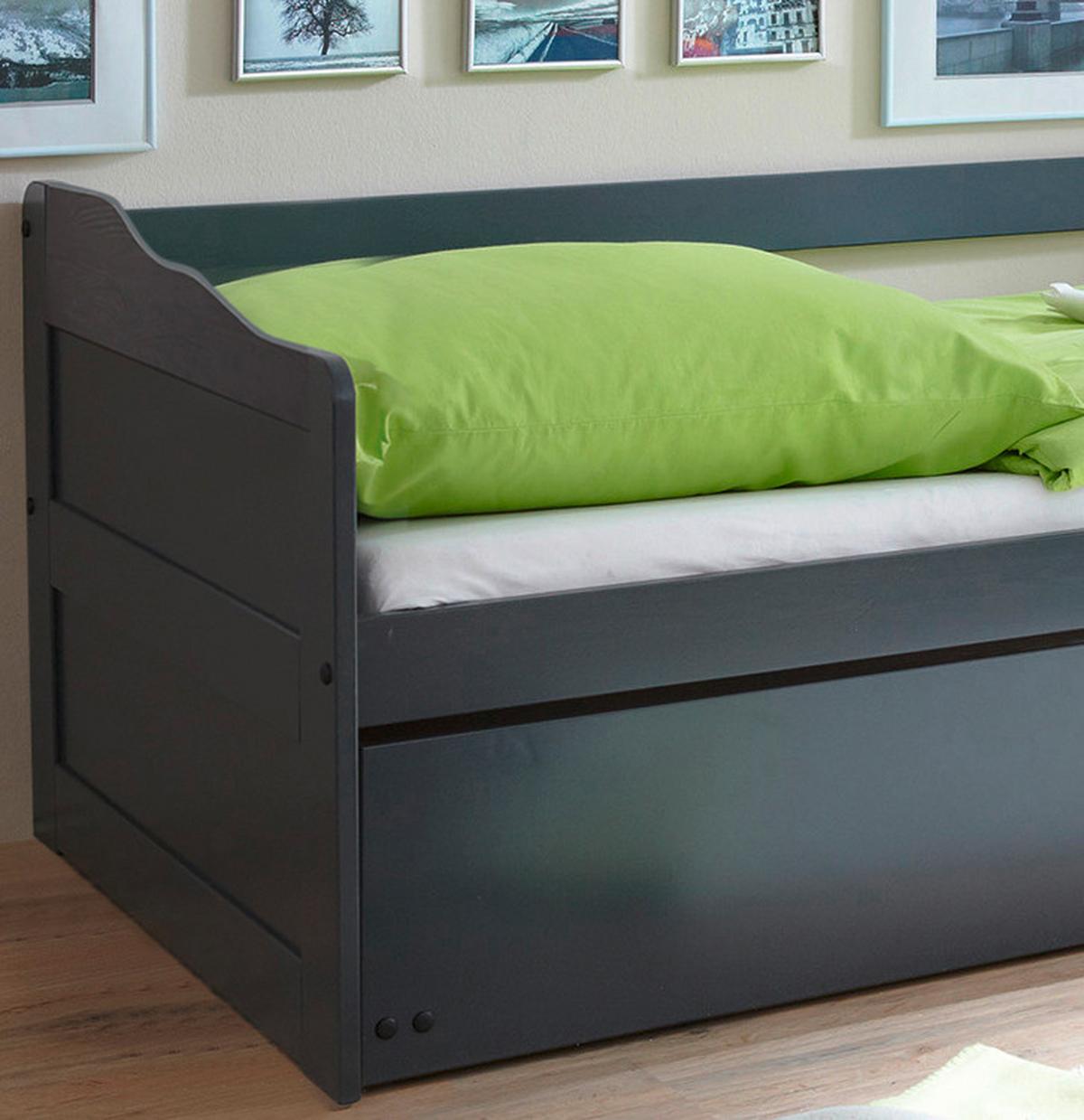 Ausziehbett Echtholz Massiv 90x200 Marianne, Grau - Grau, Natur, Holz/Kunststoff (90/200cm) - MID.YOU