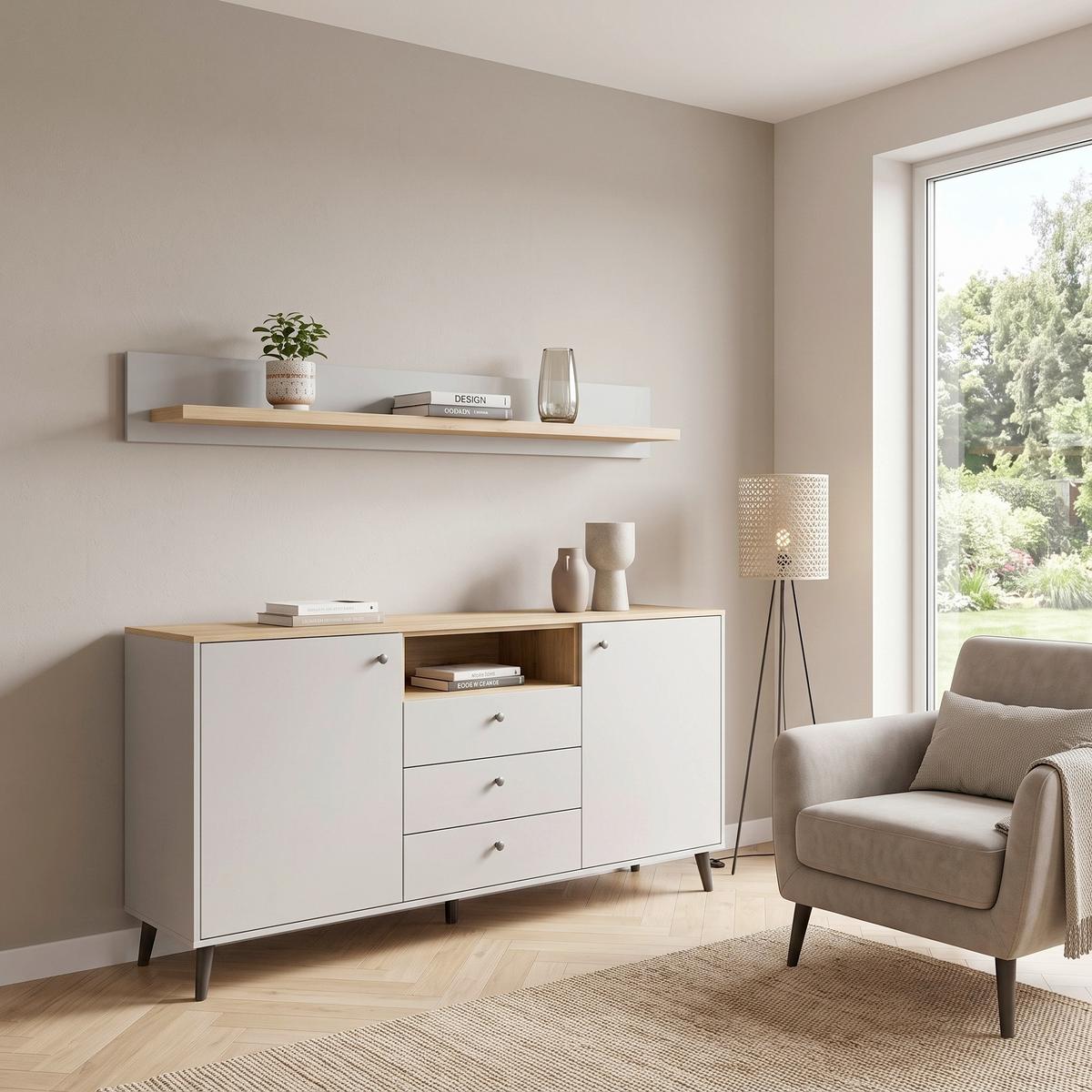 Wandboard Chambord Hellgrau/Eiche Dekor B: 150cm - Eichefarben/Hellgrau, Design, Holzwerkstoff (150/20/19cm) - MID.YOU