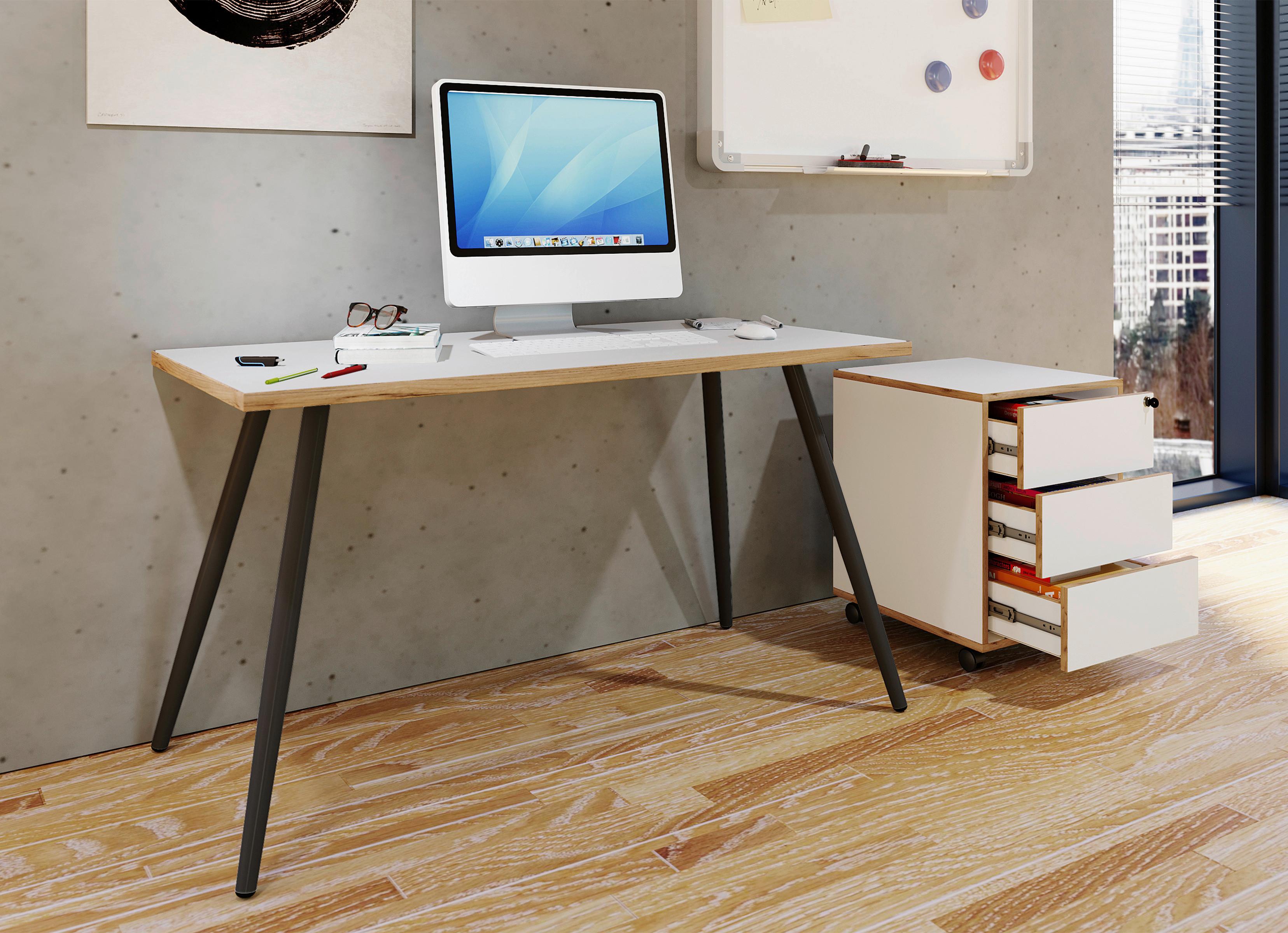 Schreibtisch Salia Anthrazit/Eiche Dekor L: 138cm - Honigeiche/Anthrazit, Design, Holzwerkstoff/Metall (138/50/70cm) - MID.YOU