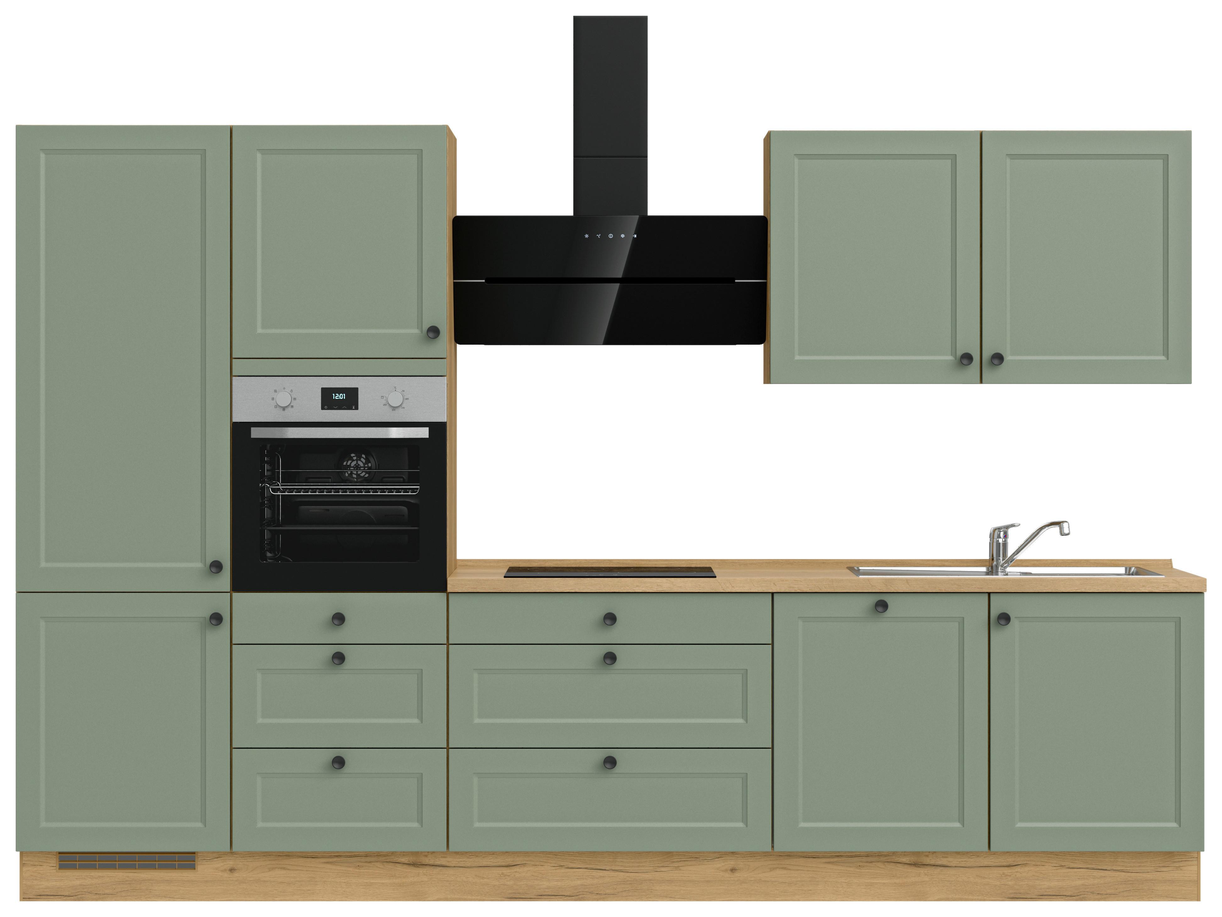 Kuchyňská linka 330 cm, rákosová/ dub sierra - barvy dubu/černá, Moderní, kov/kompozitní dřevo (330cm) - Nobilia