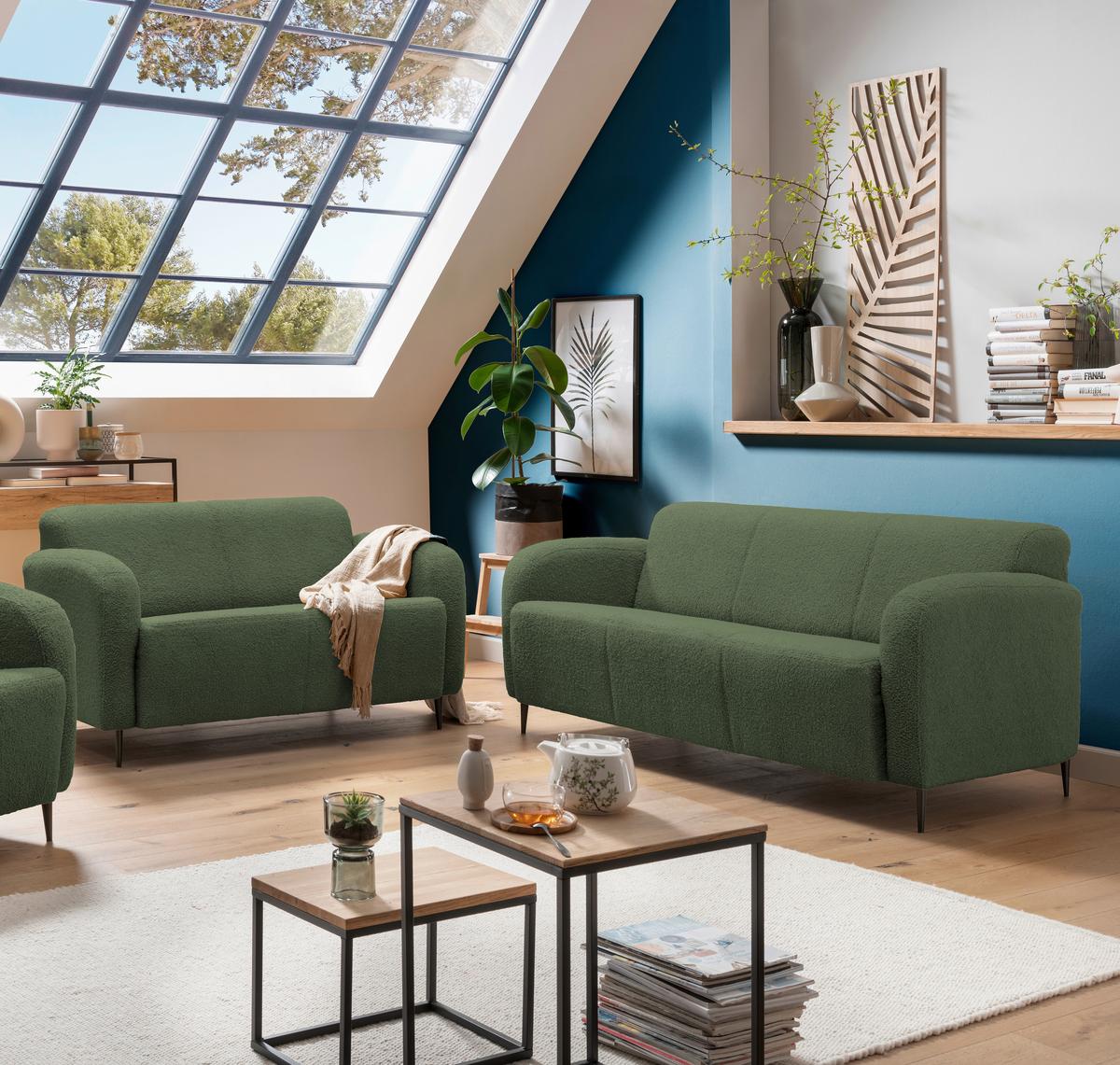 Sitzgarnitur 2-Tlg. Marone Dunkelgrün - Dunkelgrün/Schwarz, MODERN, Textil (180/76/90cm) - Livetastic