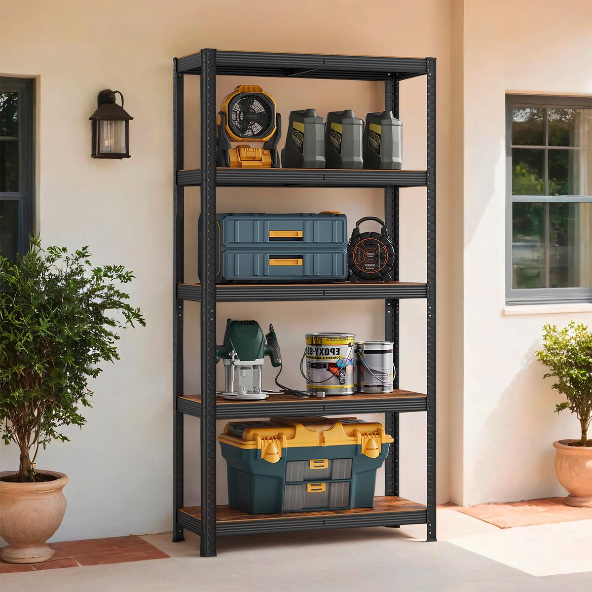 Schwerlastregal Braun, Schwarz B: 90 Cm - Schwarz/Braun, Basics, Holzwerkstoff/Metall (90/180/40cm)