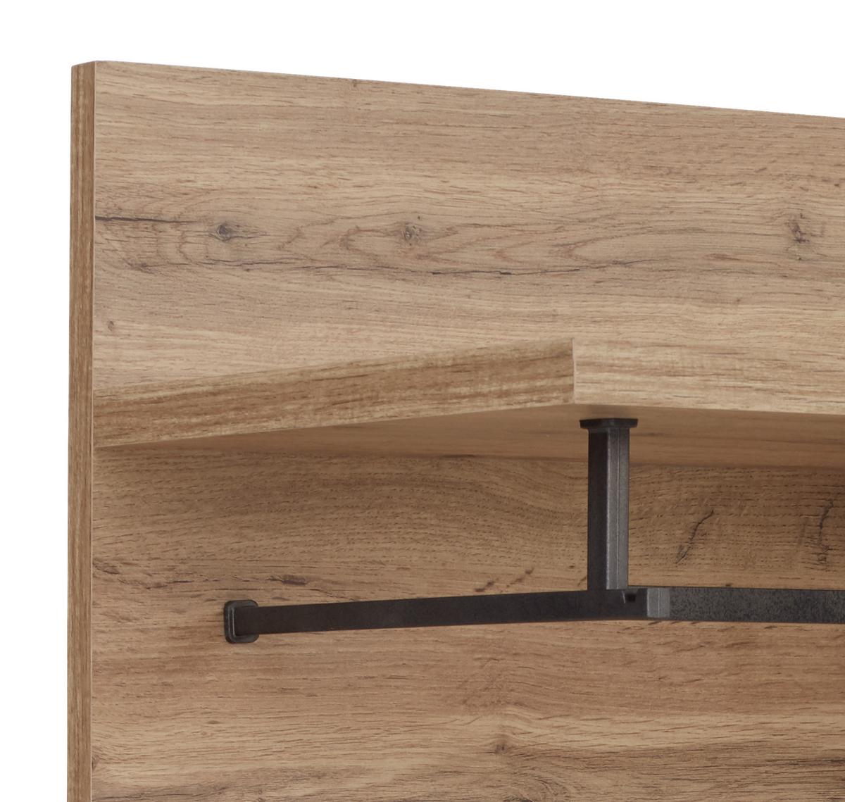 Garderobenpaneel Eiche Dekor Hutablage 5 Haken B: 90 cm - Eichefarben, MODERN, Holzwerkstoff (90/84/28cm)