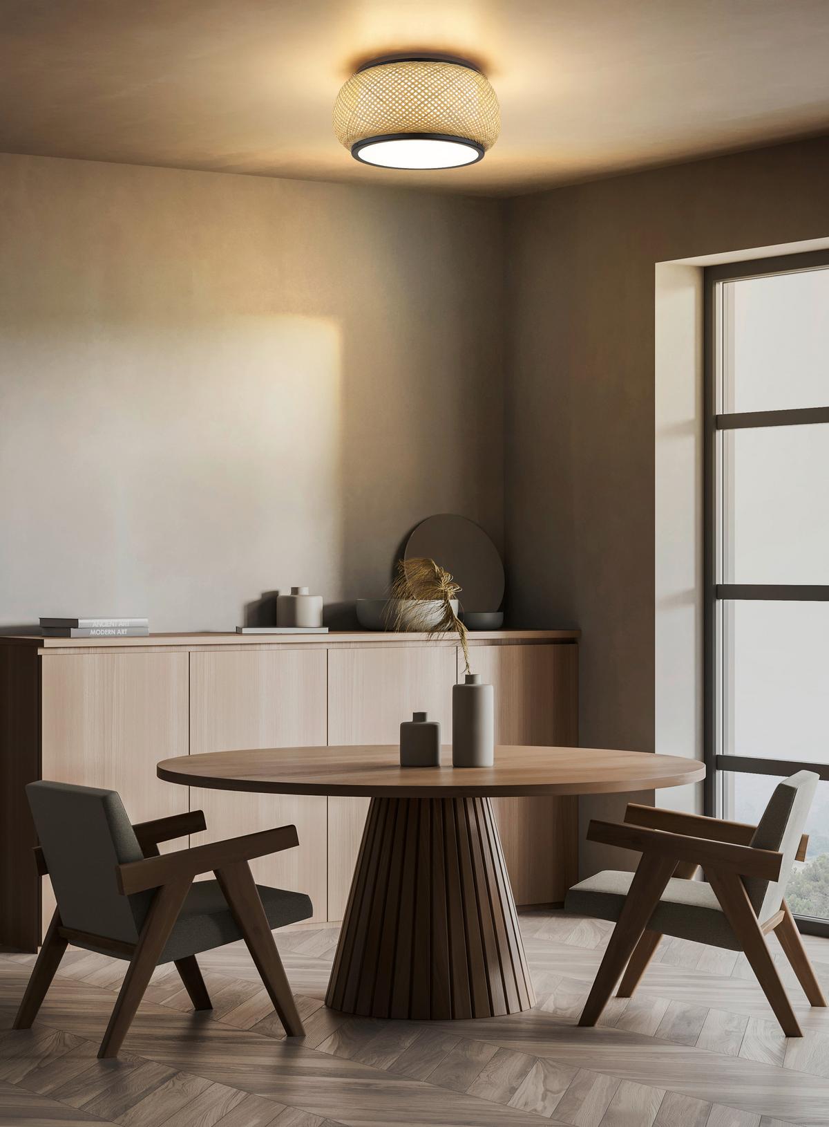 LED-Deckenleuchte 3000/4000/6000k - Schwarz/Naturfarben, Design, Holz/Kunststoff (38/19,2cm) - Globo