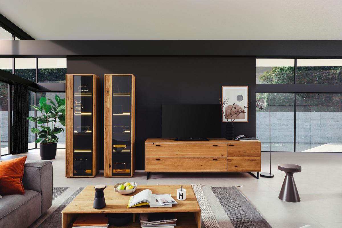 Wohnwand Arezzo Wildeiche B: 333 cm - Wildeiche/Anthrazit, Design, Glas/Holz (333/190/50cm) - MID.YOU
