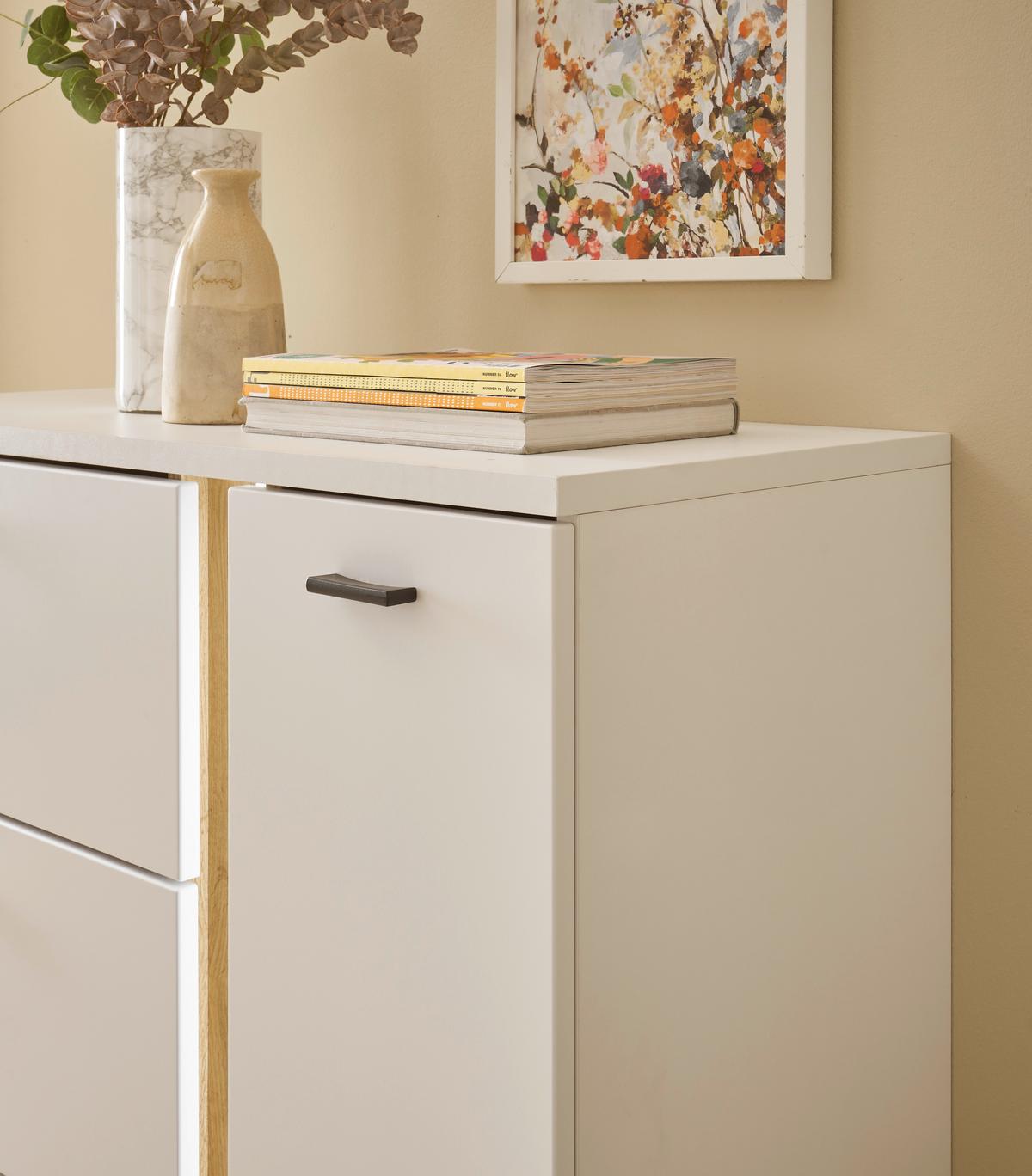 Highboard Long Island Weiß/Eiche Wotan B: 100 cm - Silberfarben/Eiche Wotan, Design, Holzwerkstoff (100/125/42cm) - MID.YOU