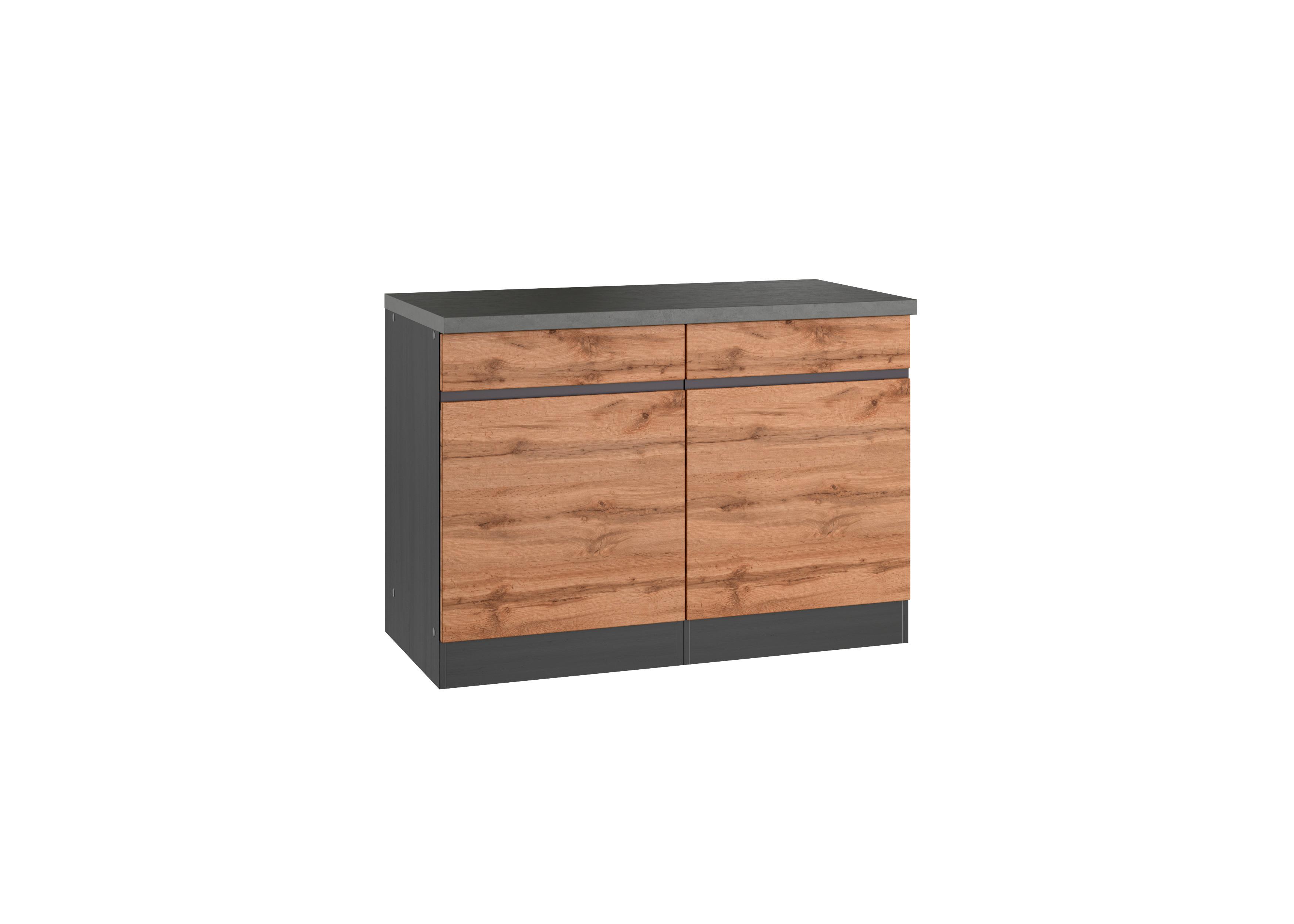 Küchenunterschrank Turin 120 cm Graphiftfarben/Eiche - Eiche Wotan/Graphitfarben, Design, Holzwerkstoff (120/86/60cm) - Held